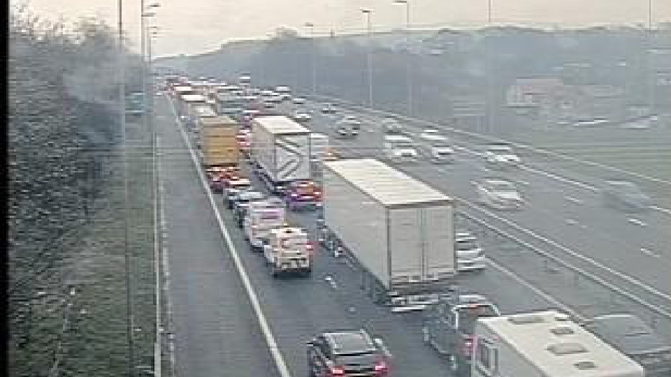 All four lanes were closed earlier this afternoon All four lanes were closed earlier this afternoon