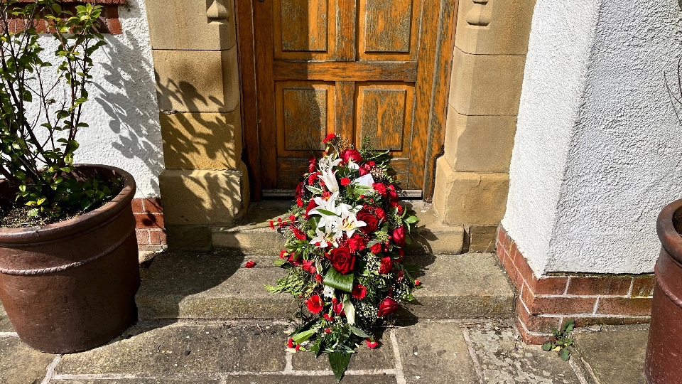 The flowers were left on the pub doorstep The flowers were left on the pub doorstep