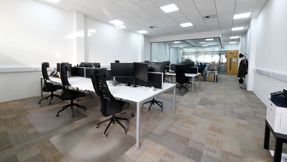 One of the newly-refurbished office spaces at Ram mill in Chadderton