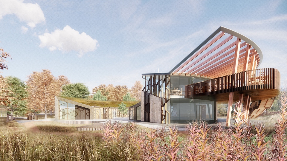 The Northern Roots Visitor Centre. Image courtesy of Jddk Architects and Oldham Communities