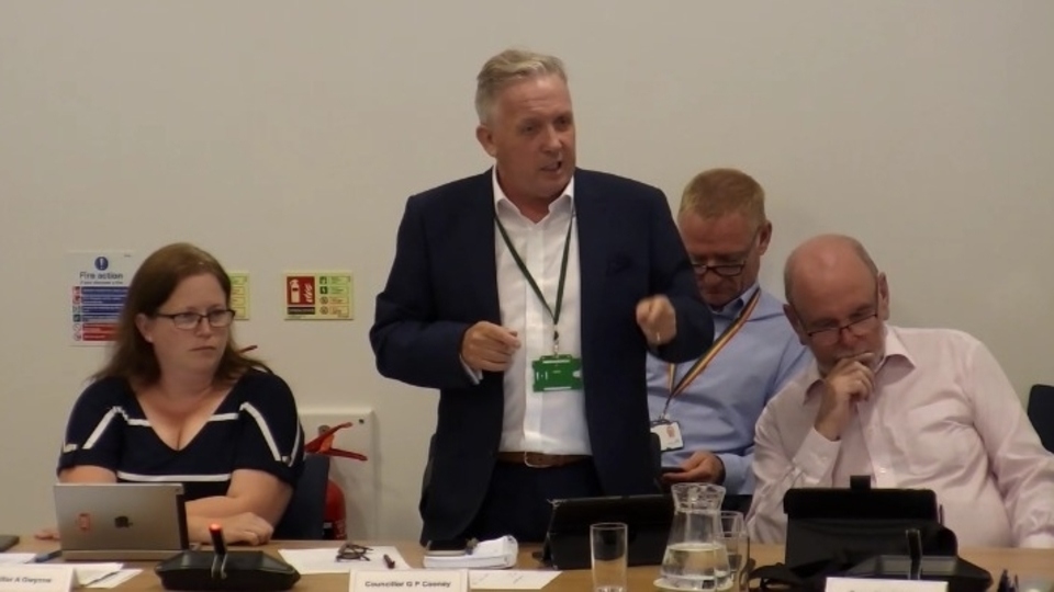Councillor Ged Cooney addresses Tameside full council Councillor Ged Cooney addresses Tameside full council