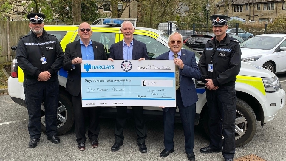 Pictured, left to right, PC Jonny Marsden GMP; Frank Bolger, Saddleworth Show and Wellifest committee and Oldham Metro Rotary; Bryn Hughes; Lawrence Perrins Saddleworth Show and Wellifest committee and Saddleworth Rotary; Sergeant Paul Heap, GMP Pictured, left to right, PC Jonny Marsden GMP; Frank Bolger, Saddleworth Show and Wellifest committee and Oldham Metro Rotary; Bryn Hughes; Lawrence Perrins Saddleworth Show and Wellifest committee and Saddleworth Rotary; Sergeant Paul Heap, GMP