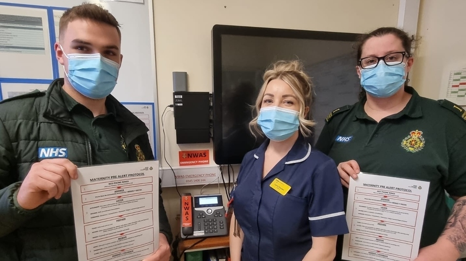 Emergency Medical Technician 1 Apprentice Dylan Bamber, Midwife Laura Bracken and Emergency Medical Technician 1 Apprentice Amy Shafe.