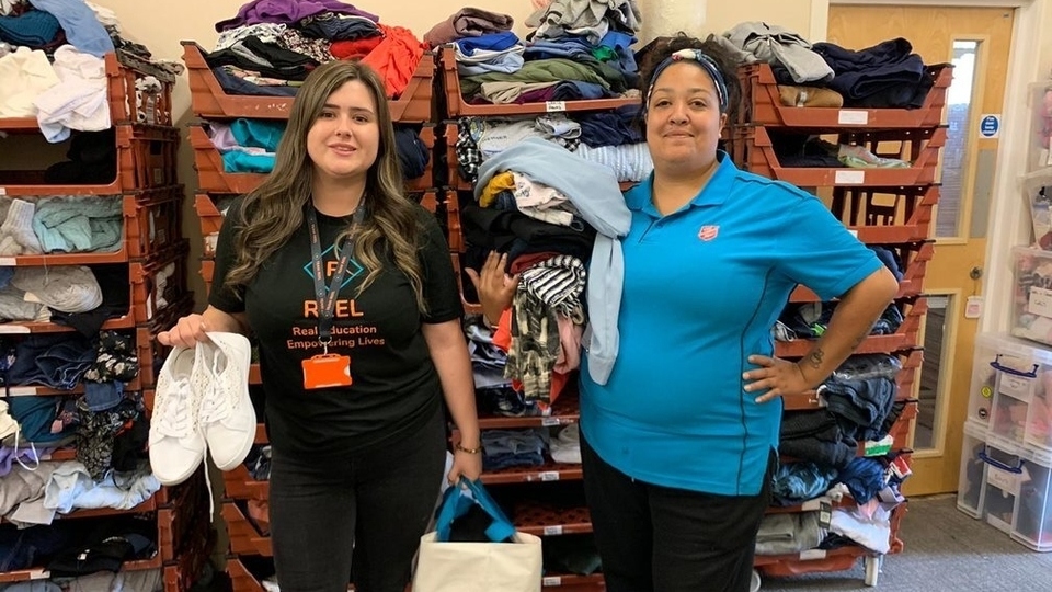 L-R Zoe an employee of REEL and Stephanie a volunteer of The Salvation Army. L-R Zoe an employee of REEL and Stephanie a volunteer of The Salvation Army.