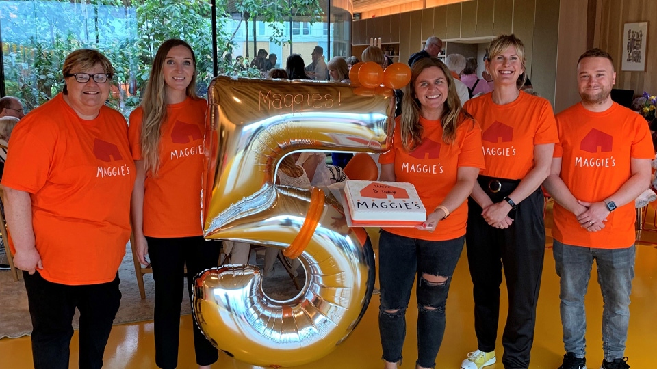 L:R Trish Morgan, Centre Head, Laura Cramond, Clinical Psychologist, Laura Tomlinson, Centre Fundraising Manager, Suzanne Bland, Cancer Support Specialist, Tom Hall, Centre Fundraising Organiser 
