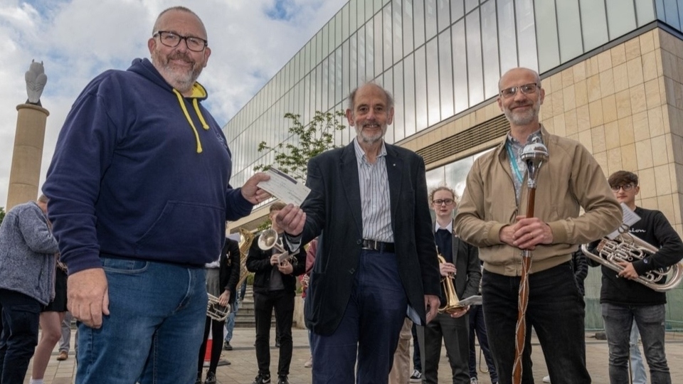 Pictured (left to right) are: Mike Butterworth, Chair of the Families and Friends of Oldham Music Centre, Ian Brett, President, Saddleworth Rotary Club, and Jonathan Leedale, Deputy Head of the Oldham Music Service and Director of the Tour Pictured (left to right) are: Mike Butterworth, Chair of the Families and Friends of Oldham Music Centre, Ian Brett, President, Saddleworth Rotary Club, and Jonathan Leedale, Deputy Head of the Oldham Music Service and Director of the Tour