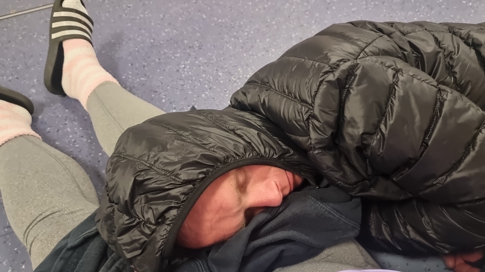 Dave Moth pictured sleeping on the floor at Royal Oldham Hospital A&E Dave Moth pictured sleeping on the floor at Royal Oldham Hospital A&E