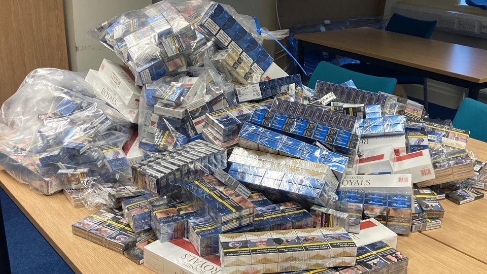 A total of 22,557 mixed brand cigarettes and 100gm of hand rolling tobacco was seized A total of 22,557 mixed brand cigarettes and 100gm of hand rolling tobacco was seized