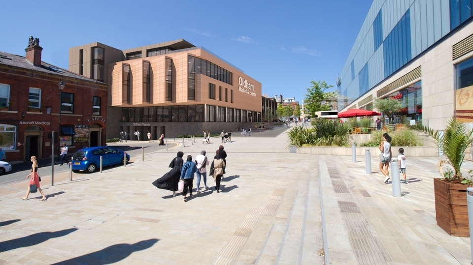 How a redeveloped Spindles is set to look from Parliament Square. Images courtesy of Oldham Council How a redeveloped Spindles is set to look from Parliament Square. Images courtesy of Oldham Council