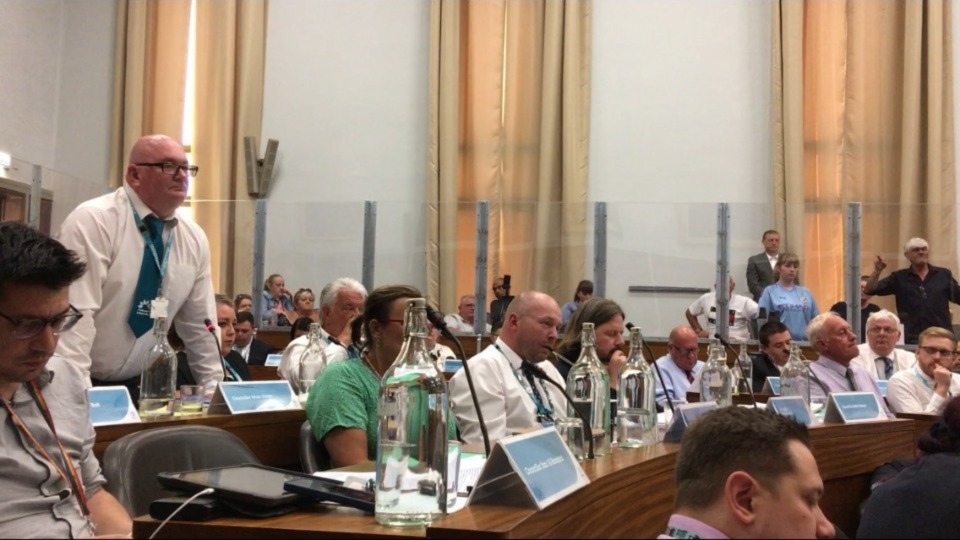 Flashback...Councillors and angry residents in the public gallery at the fiery Oldham full council meeting last week Flashback...Councillors and angry residents in the public gallery at the fiery Oldham full council meeting last week