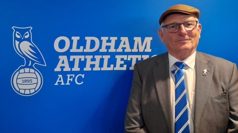 The main man: New Latics chairman Frank Rothwell pictured at today's press conference