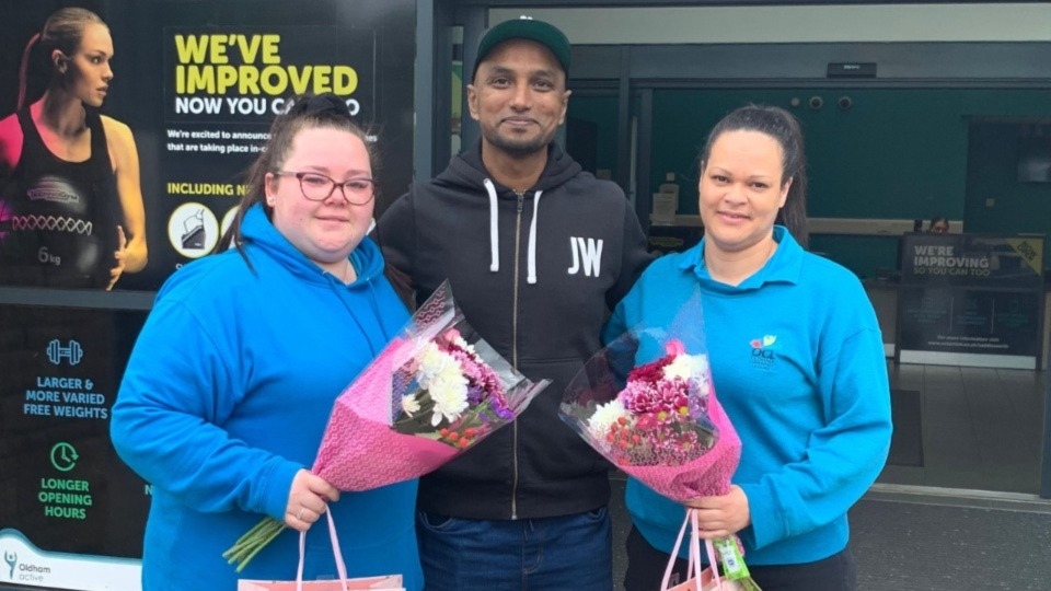 Lifesavers... Chelsea Nield (left) and Lisa Dudley are pictured flanking cricketer Fazli Fard Lifesavers... Chelsea Nield (left) and Lisa Dudley are pictured flanking cricketer Fazli Fard