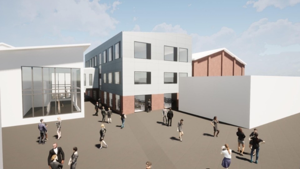 The proposed extension to Ashton Sixth Form College next to the sports hall. Image courtesy of aad architects The proposed extension to Ashton Sixth Form College next to the sports hall. Image courtesy of aad architects