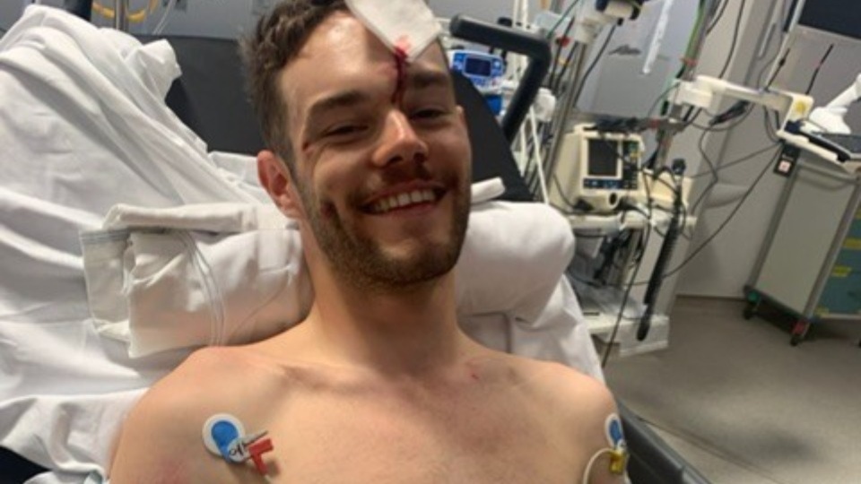 Matt Walls pictured in hospital yesterday Matt Walls pictured in hospital yesterday