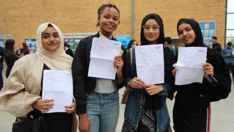 Radclyffe School students are pictured celebrating their achievements