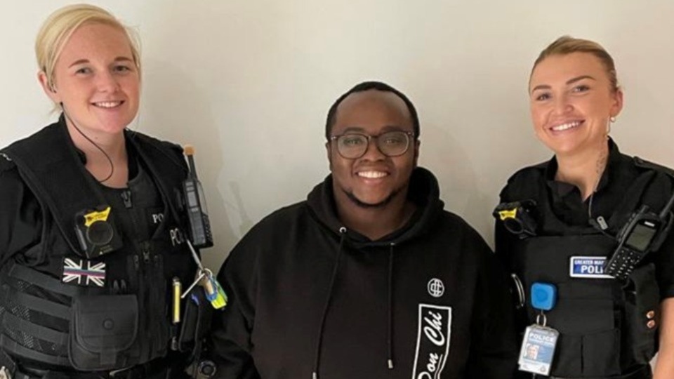 Douglas is pictured with PCs Green and Jones Douglas is pictured with PCs Green and Jones