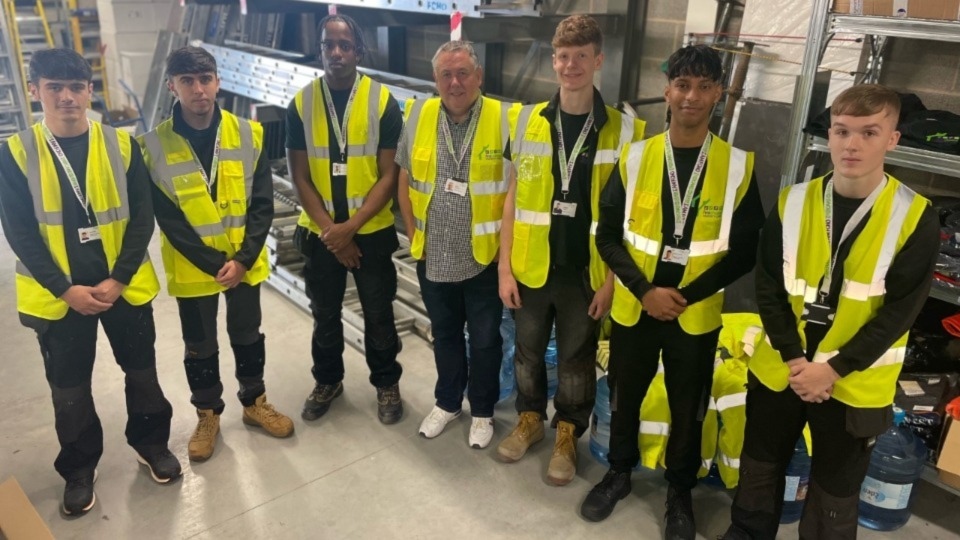 Pictured (left to right) are: Will Meredith, Illan Cooke, Panashe Sharaunga, FCHO's Head of Property Care Dave Thomas, Jordan Kemp, Ruhan Hussain and Baillie McLoughlin