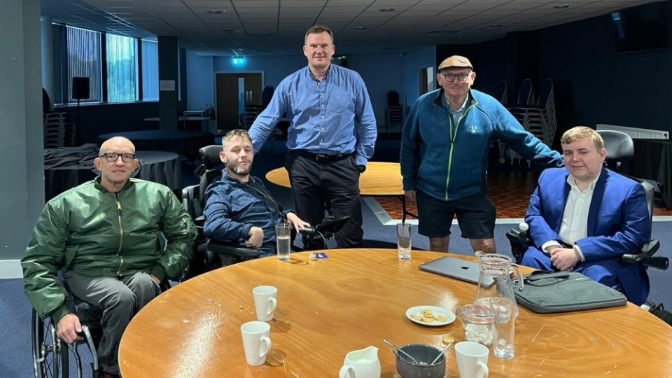 Pictured with Latics chairman Frank Rothwell and CEO Darren Royle are OADID's Aaron Diskin, Anthony Peel and Jack Humphries