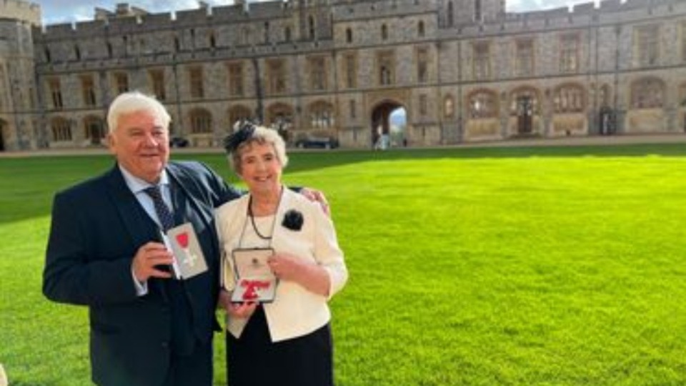 Proud Bill and Janet Heap are pictured at Windsor Castle Proud Bill and Janet Heap are pictured at Windsor Castle