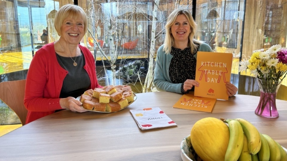 Lynn and Suzanne pictured at the Maggie's Oldham Kitchen Table