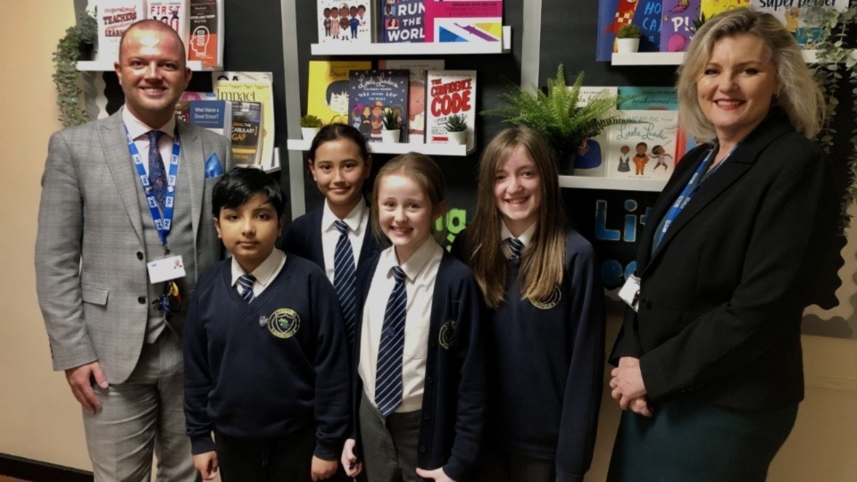 Pupils of Gorsefield Primary School ‘Everyone’s a Leader’ - part of Forward As One CE MAT. From left to right: Elliot Costas-Walker (Director of Learning and Partnerships), Moazan Ali (Y6), Brionna McGuire (Y6), Poppy Burke (Y6), Freya Barnes (Y6) and Karen Bramwell (Chief Executive Officer) Pupils of Gorsefield Primary School ‘Everyone’s a Leader’ - part of Forward As One CE MAT. From left to right: Elliot Costas-Walker (Director of Learning and Partnerships), Moazan Ali (Y6), Brionna McGuire (Y6), Poppy Burke (Y6), Freya Barnes (Y6) and Karen Bramwell (Chief Executive Officer)