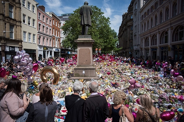 St Ann's Square in Manchester was filled with tributes and messages of support following the devastating Manchester Arena attack