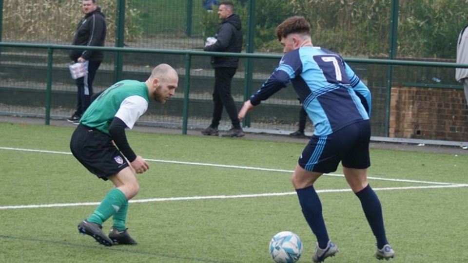 Action from Chaddertonians' victory against Salford Vics (green shirts)