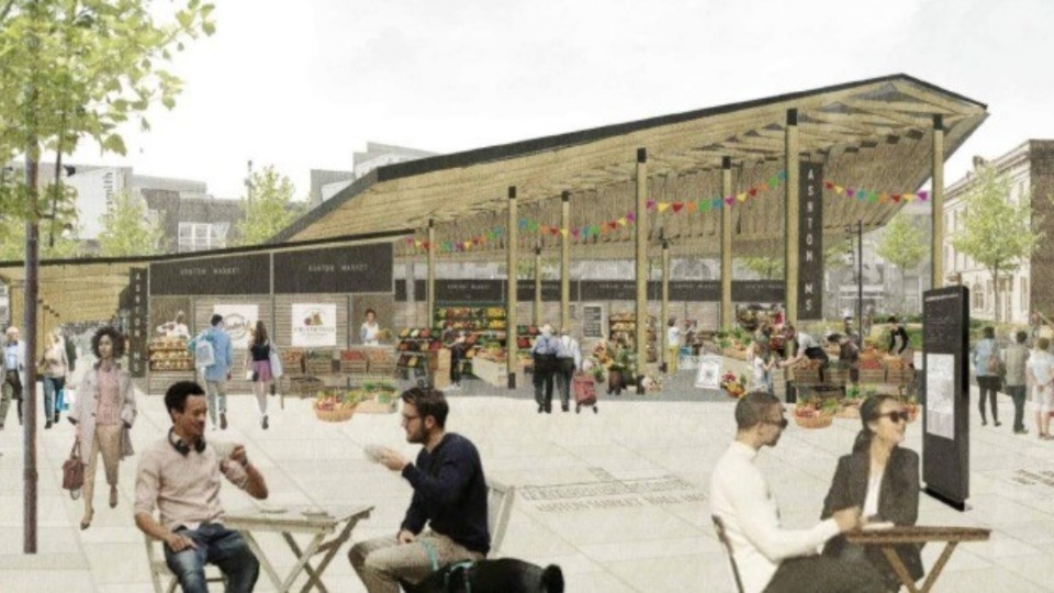 The plans for Ashton market square include a new canopy structure The plans for Ashton market square include a new canopy structure