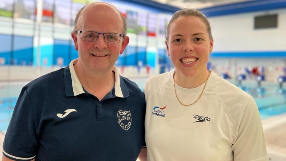 Lauren Quigley is pictured with Oldham Aquatics Lead Coach John Patterson Lauren Quigley is pictured with Oldham Aquatics Lead Coach John Patterson