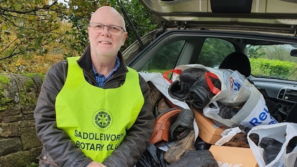 Jon Stocker from the Saddleworth Rotary Club pictured at one of numerous fund-raising activities Jon Stocker from the Saddleworth Rotary Club pictured at one of numerous fund-raising activities