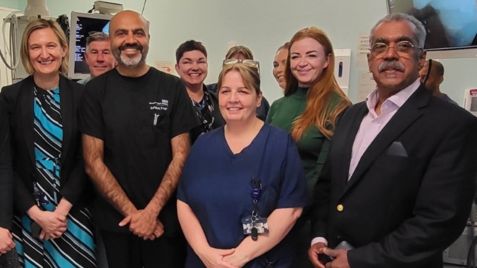 Pictured are (left to right): Leah Robins, David McLaughlin, Dr Khalid, Tammy Sutcliffe, Sarah Sellers, Faye Barnes and Dr George Pictured are (left to right): Leah Robins, David McLaughlin, Dr Khalid, Tammy Sutcliffe, Sarah Sellers, Faye Barnes and Dr George