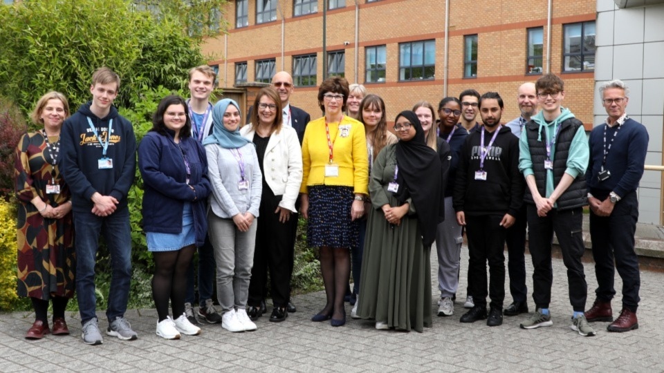 The tour party pictured outside Oldham Sixth Form College