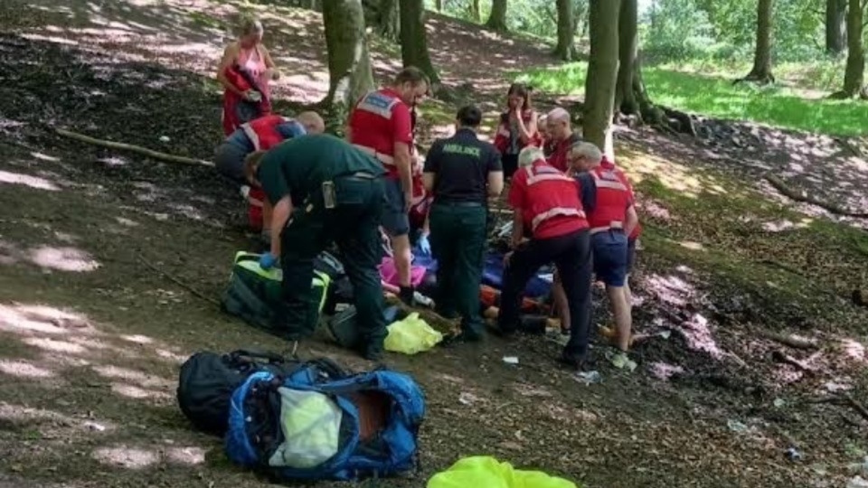A boy had come off a rope swing in Tandle Hill Park, landed awkwardly and sustained a lower leg injury A boy had come off a rope swing in Tandle Hill Park, landed awkwardly and sustained a lower leg injury