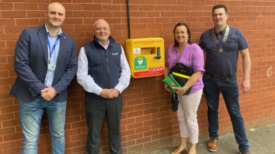 Pictured at the Great Places managed Cooper Street development in Springhead are (left to right): Ryan Smith (Head of Neighbourhoods - Great Places Housing Group), Anthony Grundy (Project Manager - Wates Living Space), Cllr Alicia Marland (Ward Councillor for Saddleworth West and Lees) and Steven Shephard (Chair of the Oldham and Saddleworth Round Table)