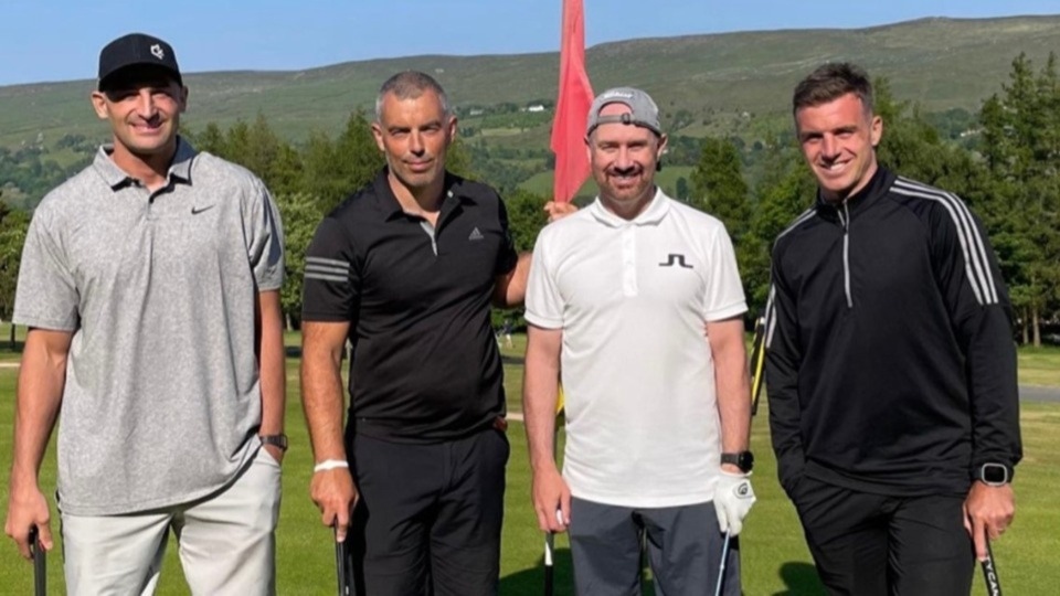 Rugby star George Ford (right) is pictured with one of the teams