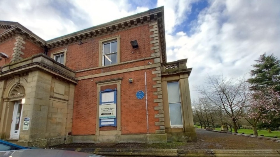 The existing blue plaque at Werneth Park The existing blue plaque at Werneth Park