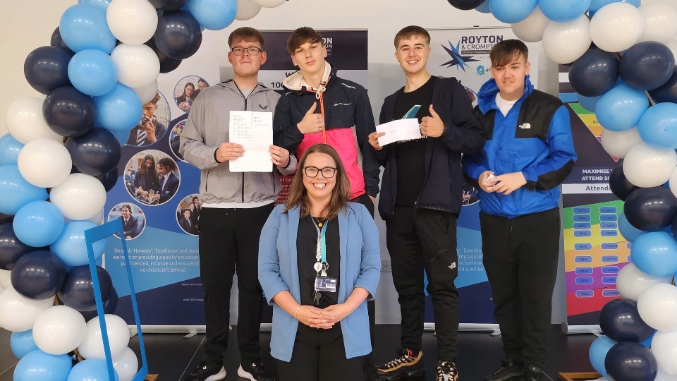 Students at E-ACT Royton and Crompton Academy celebrate their GCSE results this morning