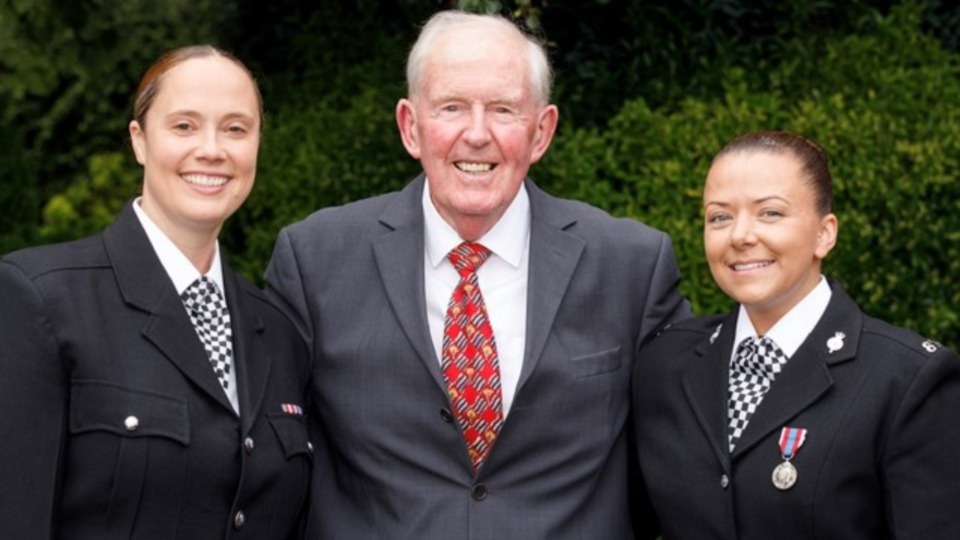 Jenna and Emma Millward are pictured with David, whose life was saved Jenna and Emma Millward are pictured with David, whose life was saved