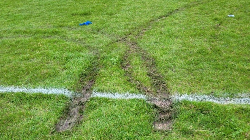 Some of the damage made by quad bikes on the Higginshaw pitch