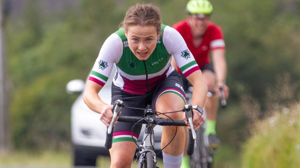 Martha Tibbot charges past Matt Postlethwaite Martha Tibbot charges past Matt Postlethwaite