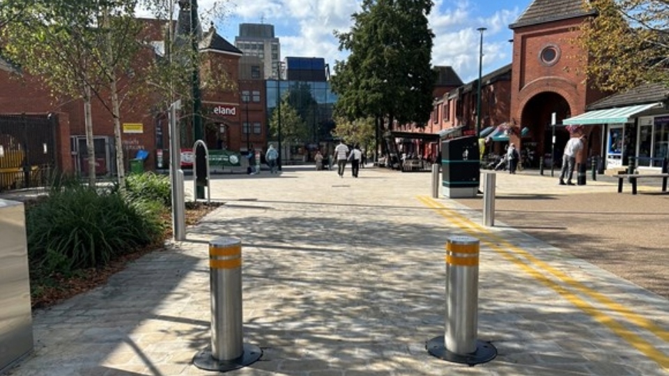 The new bollards have been installed at the entrances to Albion Street and Henshaw Street The new bollards have been installed at the entrances to Albion Street and Henshaw Street