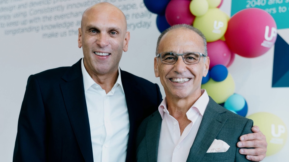 Simon Showman (left), Chief Executive of Ultimate Products, is pictured with retail tycoon Theo Paphitis at the Paris launch event