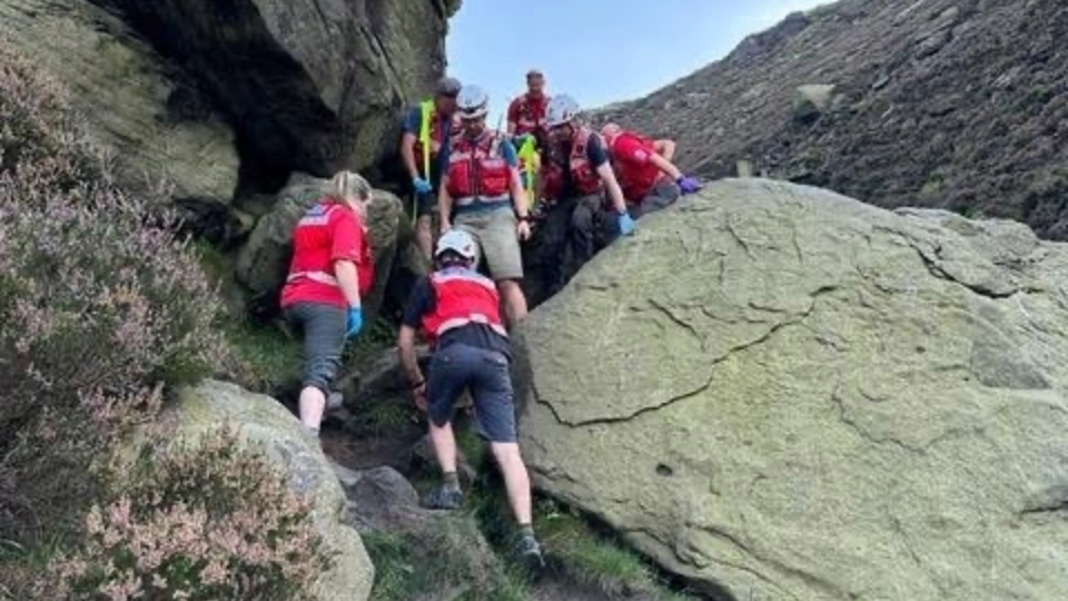 A scene from the rescue operation near Birchen Clough yesterday