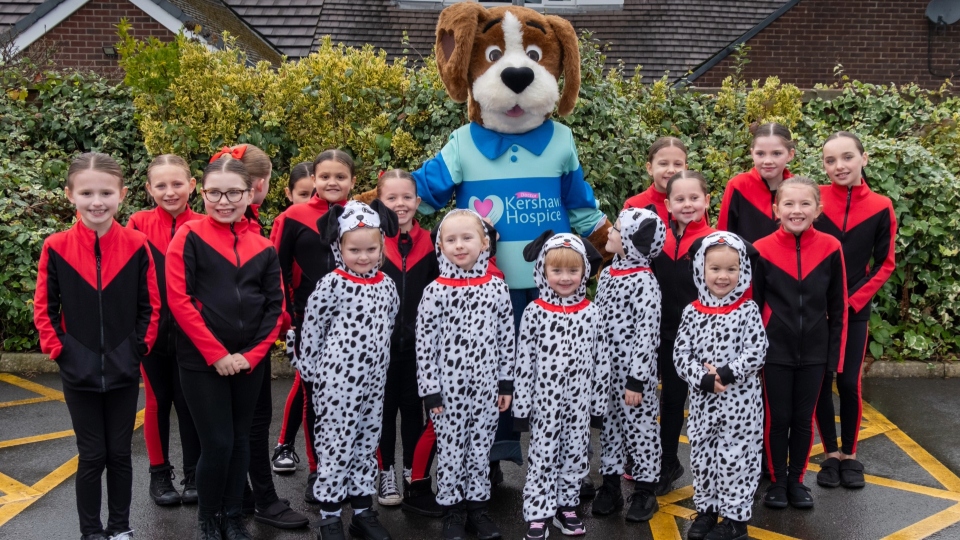 Dr Kershaw's Hospice mascot Hartley is pictured with dancers from the Jayne Barnes School of Dance Dr Kershaw's Hospice mascot Hartley is pictured with dancers from the Jayne Barnes School of Dance