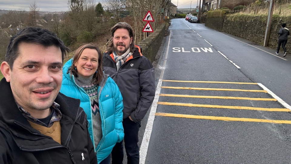 Pictured are (left to right): Councillors Sam Al Hamdani, Alicia Marland and Mark Kenyon at Under Lane in Grotton Pictured are (left to right): Councillors Sam Al Hamdani, Alicia Marland and Mark Kenyon at Under Lane in Grotton