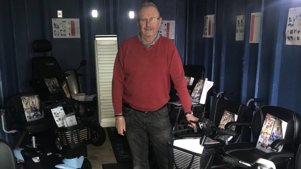 Dave Pennington Shaw is pictured with some of the mobility scooters at CPS Mobility's HQ