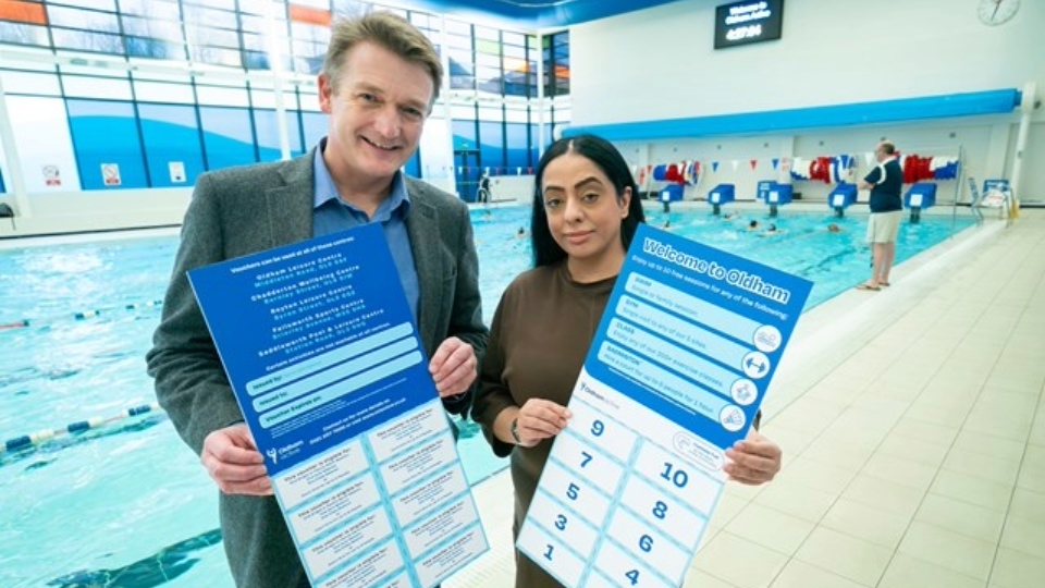 Cllr Arooj Shah, Leader of Oldham Council, pictured with Stuart Lockwood, Chief Executive of Oldham Community Leisure