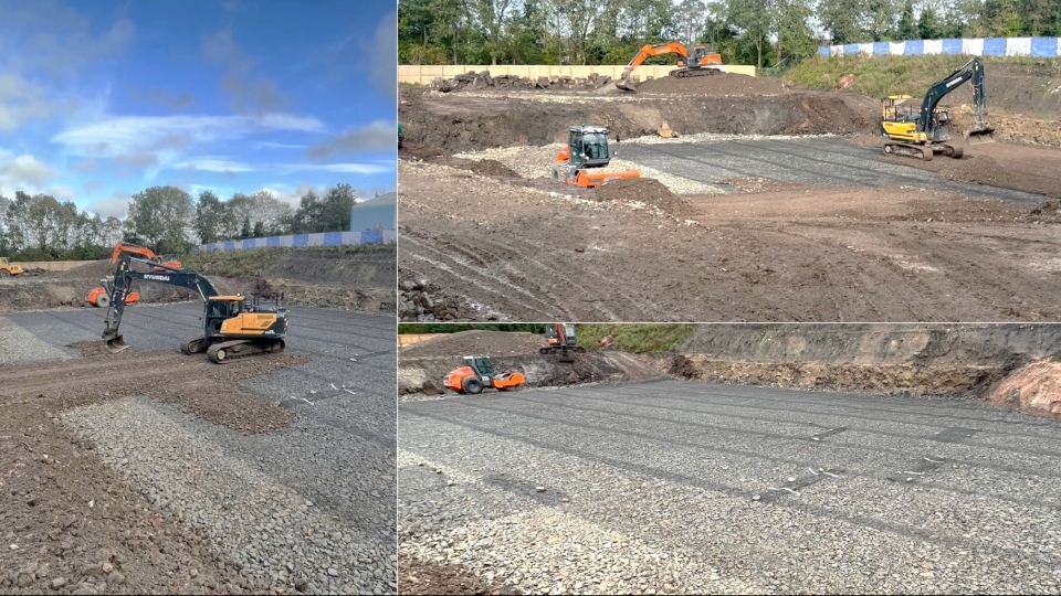 Preparing foundations for the new two-storey endoscopy unit at the Community Diagnostic Centre at Salmon Fields in Royton involved the removal and disposal of a substantial quantity of contaminated soil at the former factory site, and construction of a retaining wall to buttress the sloping site