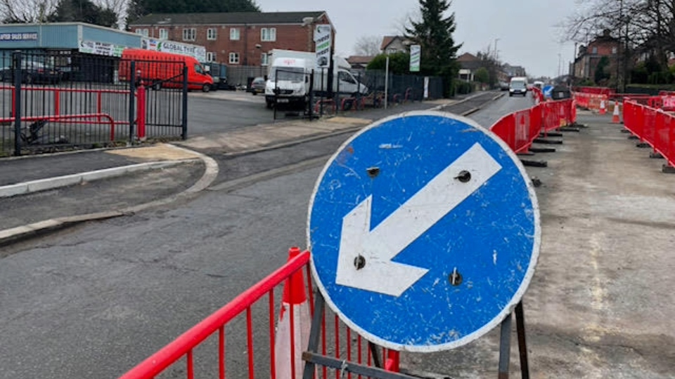 The cycle lane under construction, near Globaltyre in Castleton