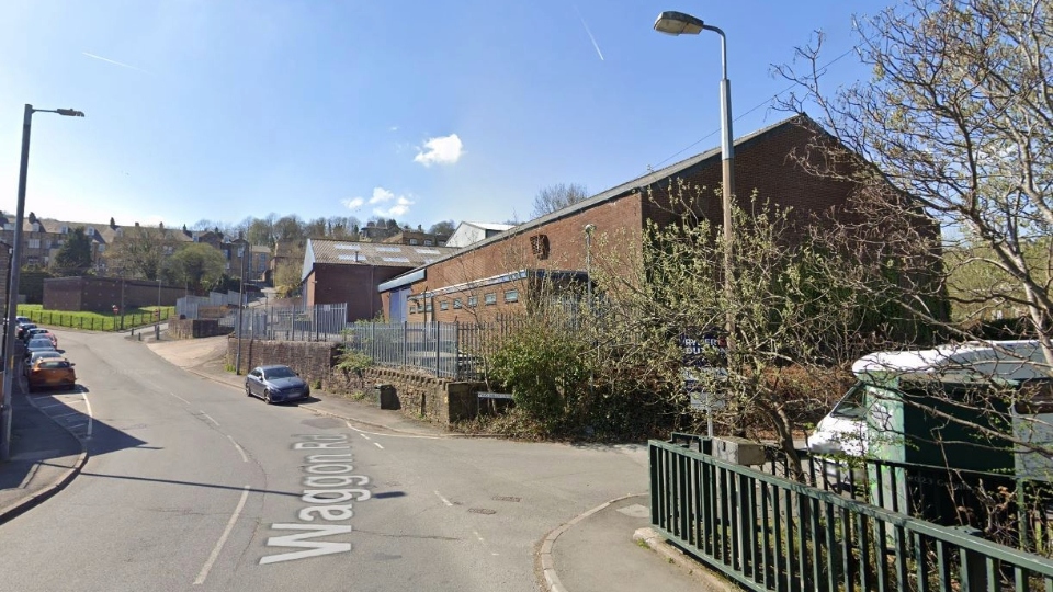 The warehouse site off Waggon Road, Mossley, planned for conversion into football pitch and cricket nets. Image courtesy of Google Maps